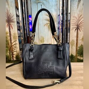 Tory Burch Black Leather Harper Crossbody Satchel Bag